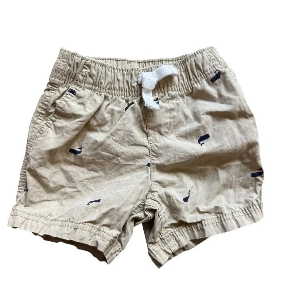 Baby Boys Carters l Nautical Whale Print Khaki Shorts - Sz 24 mo